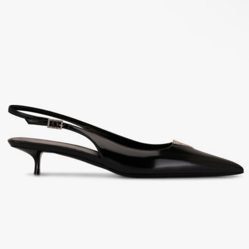 Saint Laurent | Cherish Glazed Leather Rhinestone Slingback, 30mm - Picture 8 of 16